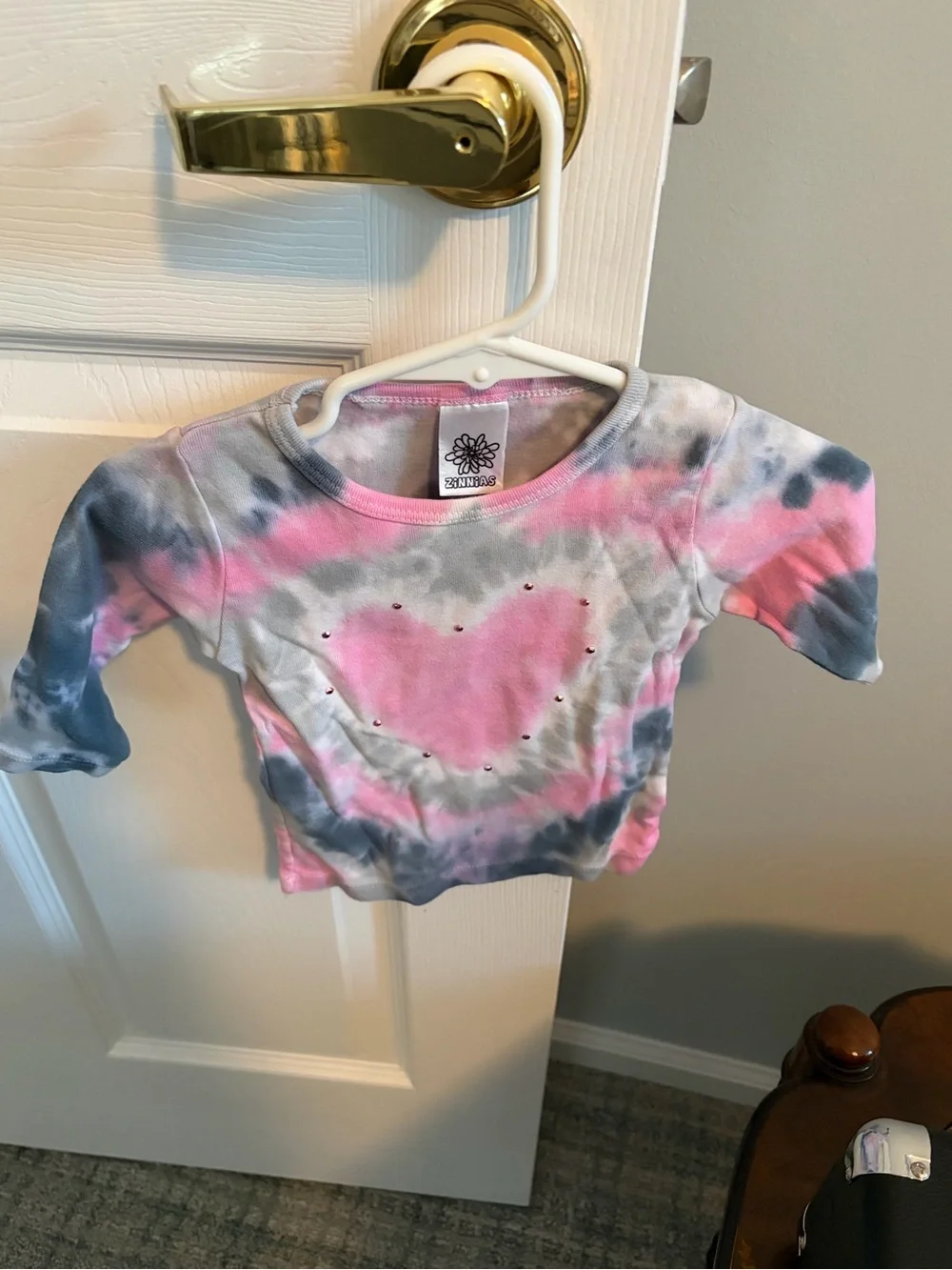 Zinnias Baby Girl Tie-Dye Long Sleeve Top with Heart - Pink & Gray EUC